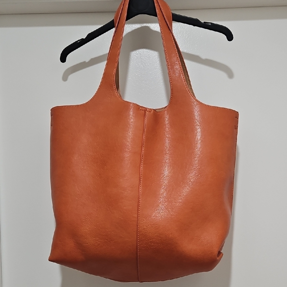 Vegan Leather Tote Bag - Orange